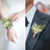 2Pcs White Daisy Corsage Wrist Flower Set Artificial Hand Flower