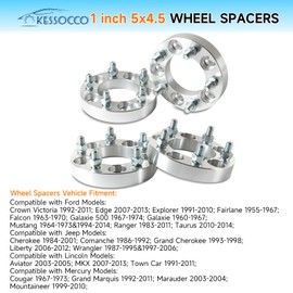 Kessocco 5 Lug 5x4.5 Wheel Spacers, Forged 1 inch 5x114.3mm Wheel Spacers with 1/2-20 Studs & 82.5mm Hub Bore Fits for Edge Explorer Ranger Marauder Mountaineer Cherokee Wrangler Liberty, 4pcs Silver