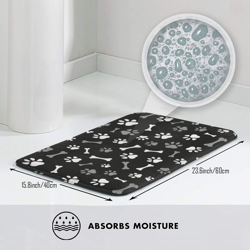 Jbofyee Dog Paws and Bones Bath Mat 24x16 Inch Non-Slip