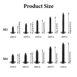 300 Pcs Self Tapping Screws Metal, M3 M4 Black Cross Wood Screws Assortment, Wafer Head Flat Head Self Drilling Screw for Sheet Metal Plastic Wood Machine Screw Fasteners