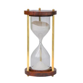 Sohrab Nauticals 10 Minutes Wooden Brass Hourglass 10 Minute Sand Timer Sandglass Clock Timer with Sparkling White Sand for Home, Kitchen and Office Table Desk Decorative Item Size - 17x8x8cm