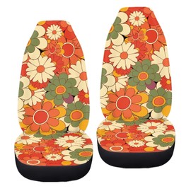 INSTANTARTS Beauty Hippie Floral Car Seat Covers Front Seats Only 2 Pieces Set Groovy Flower Vehicle Seat Protector Car Mat Cover for Most Cars SUV Sedan Truck