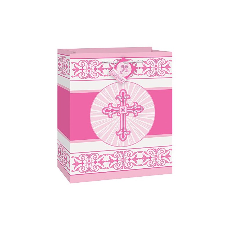 Pink Radiant Cross Religious Gift Bag