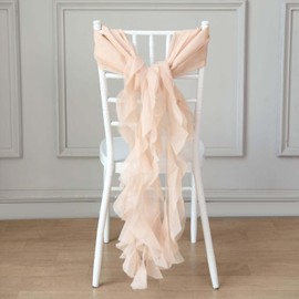 Efavormart 1 Set Nude Premium Designer Curly Willow Chiffon Chair Sashes for Home Wedding Birthday Party Dance Banquet