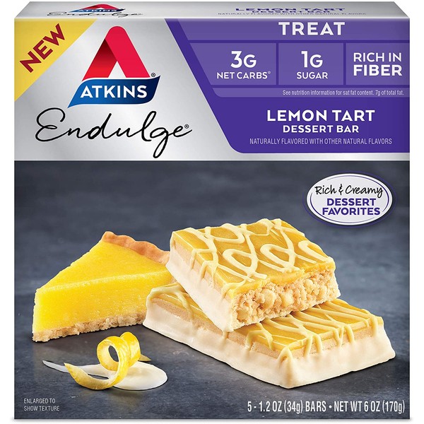 Atkins Endulge Treat Lemon Tart Dessert Bar. (5 Bars)