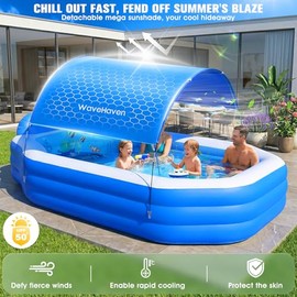 2026 Inflatable Pool with Canopy, Large Inflatable Pool for Kids,Adults, Blow Up Pools with Seats,Oversize Thickened 118"x75"x22"Inflatable Swimming Pools, Kids Pool for Backyard,Ocean Theme-Blue