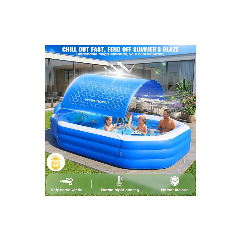 2026 Inflatable Pool with Canopy, Large Inflatable Pool for Kids,Adults,