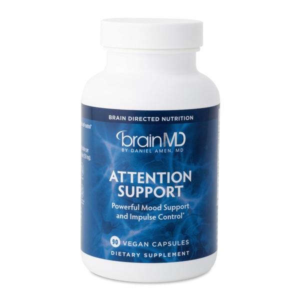 BRAINMD Dr Amen Attention Support - 90 Capsules - Promotes Mental Focus & Impulse Control - Gluten Free - 30 Servings