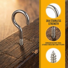 YAFIYGI 5PCS Screw Hook, 2.56 Inches 304 Stainless Steel Ceiling Hook, Heavy-Duty Screw-in Hooks for Hammock Stands, Wood, Indoor and Outdoor Use