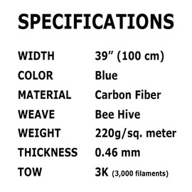 (5 ft - 10 ft Rolls) KARBXON - 1 Meter Wide (39.8 in) - Carbon Fiber - Beehive Weave Fabric - Blue - 3K - 240g/meter - Advanced Tech Fiber Cloth Fabric - Wide Hemmed Fabric for Repair, DIY Projects