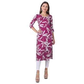 ladyline Women's Casual Rayon Printed Tunic Handwork Mirror Kantha work Kurta Kurti Top (RPEK SHR670) (40/ Rani)