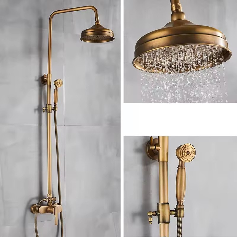 Antique Brass 8-Inch Rainfall Shower System with Hand Shower &