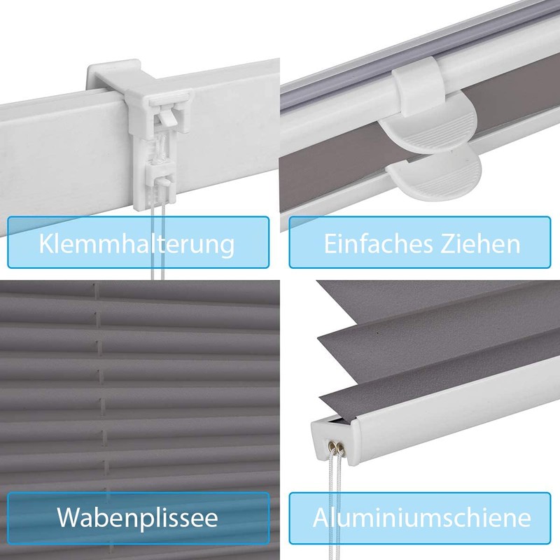 Sekey Pleated Blind, No Drilling Blackout, Window Pleated Blind Klemmfix