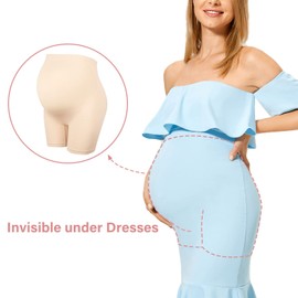 Gratlin Women's Seamless Maternity Shapewear for Dresses Pregnancy Shorts Panties High Waist Mid-Thigh Underwear Beige Large