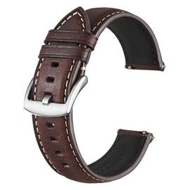 Avohome Genuine Leather Watch Band,Pueblo Cowhide,Quick Release,chestnut brown,18mm,silver buckle