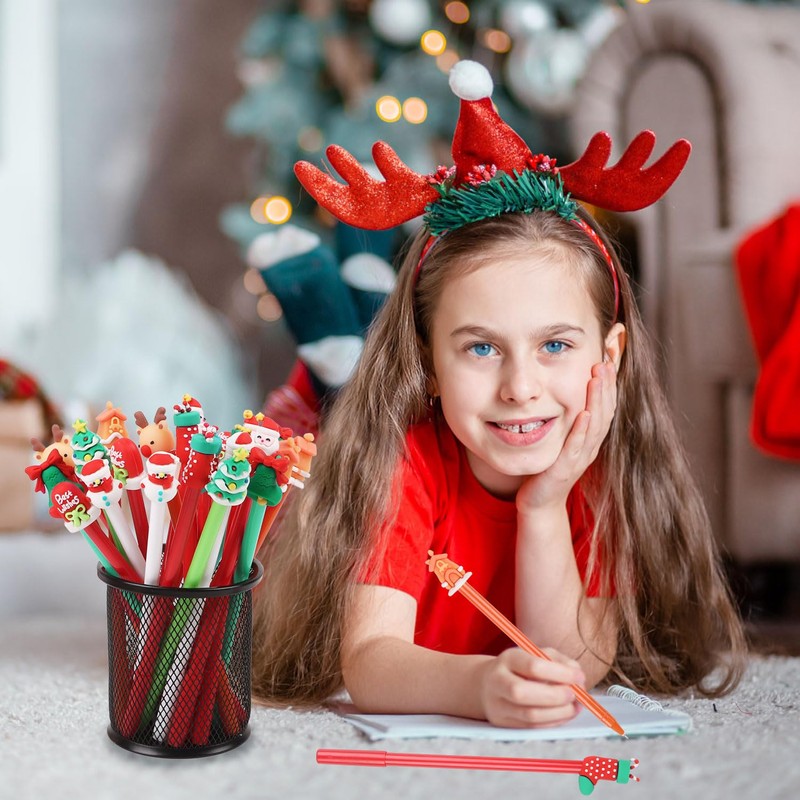 LOMIMOS 32 Pcs Christmas Gel Ink Pens Bulk，Cartoon Black Rollerball