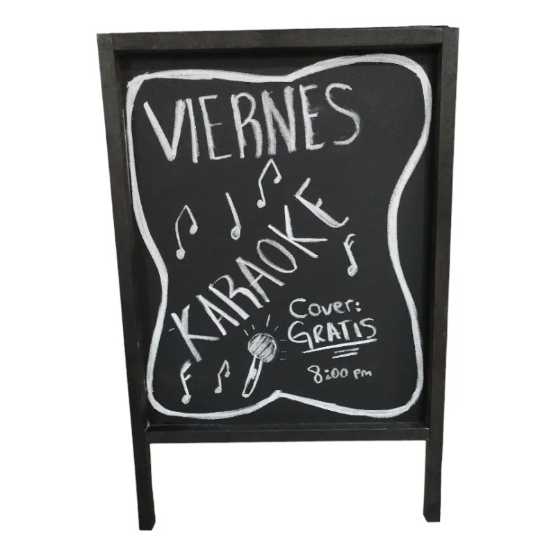 Pizarrón Negro Doble Vista Para Negocios Nogal/negro 75*50