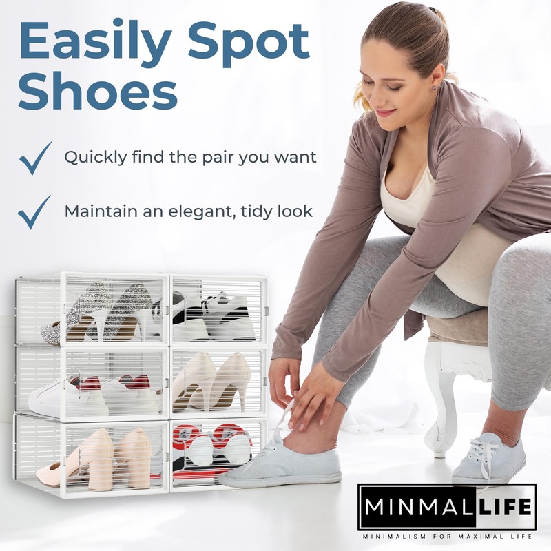 Minmallife Crystal Clear Container - 6 Pack Shoe Boxes Clear