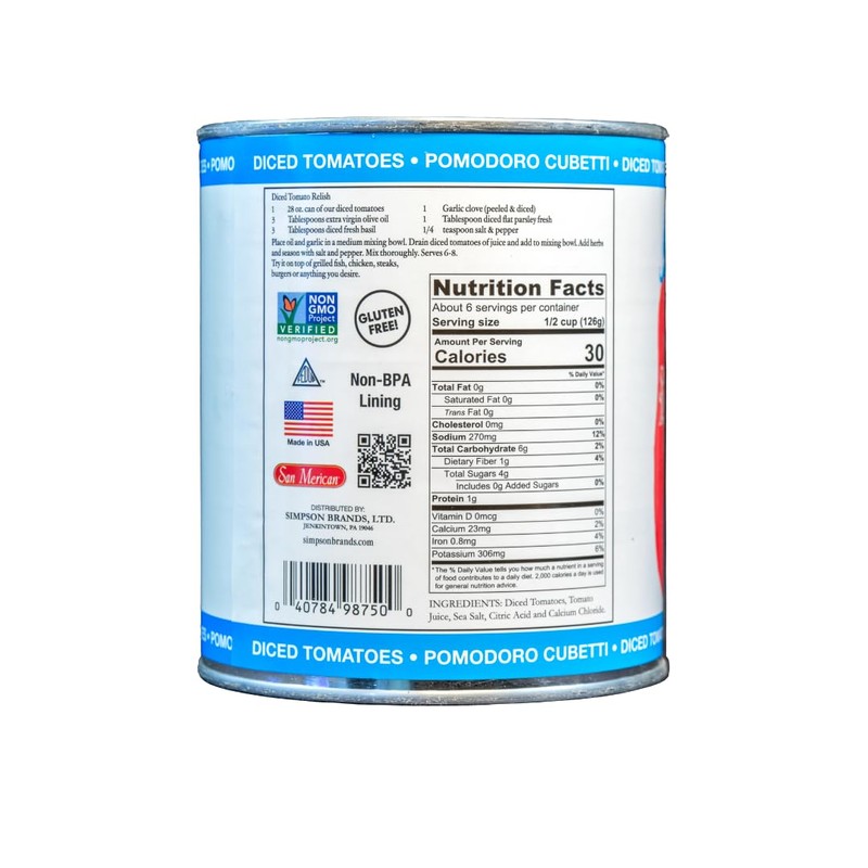 SMT SAN MERICAN TOMATO - Diced Tomatoes, 28 oz (Pack