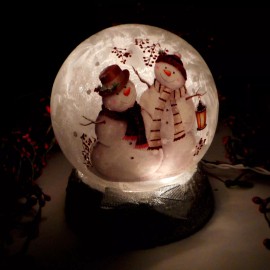 Stony Creek Decorative Glass Light Snowmen Friends Holly Lantern 5" Ball ELL55B
