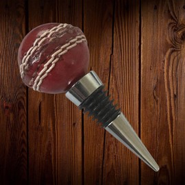 CRICKET-GIFTS - Real Leather Mini Cricket Ball Wine Stopper | Fits Bottles Up to 20mm | Cricket Wine Stopper | Preserve Wine | Silver Colour | One Stopper