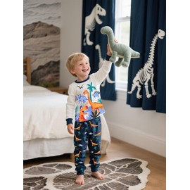 TCWWBB Boys Pyjamas Toddler Dinosaur Moster Truck Pjs Set Kids Sleepwear Cotton Long Sleeve Nightwear 2 Piece Outfit Clothes Set Age 2-8 Years Old