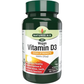 Natures Aid Vegan Vitamin D3 1000iu – High Strength Vitamin D Supplement for Bones, Immune System, Mood & Energy – Natural, Non-GMO, Gluten Free, Vegan Health & Wellness Support – 60 Tablets