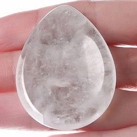 GUJOXILA Clear Quartz Worry Stone Rock Crystal Oval Bag Natural Teardrop Shape Crystals Worry Stones Healing Stones Thumb Stone Meditation Spiritual Polished Energy Balancing