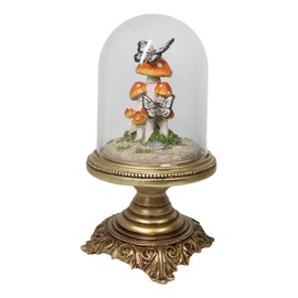 Ebros Gift Enchanted Fairy Garden Toadstool Mushrooms Forest with Monarch Butterflies in Glass Cloche Figurine 11" H Fairies Pixies Fantasy Decor