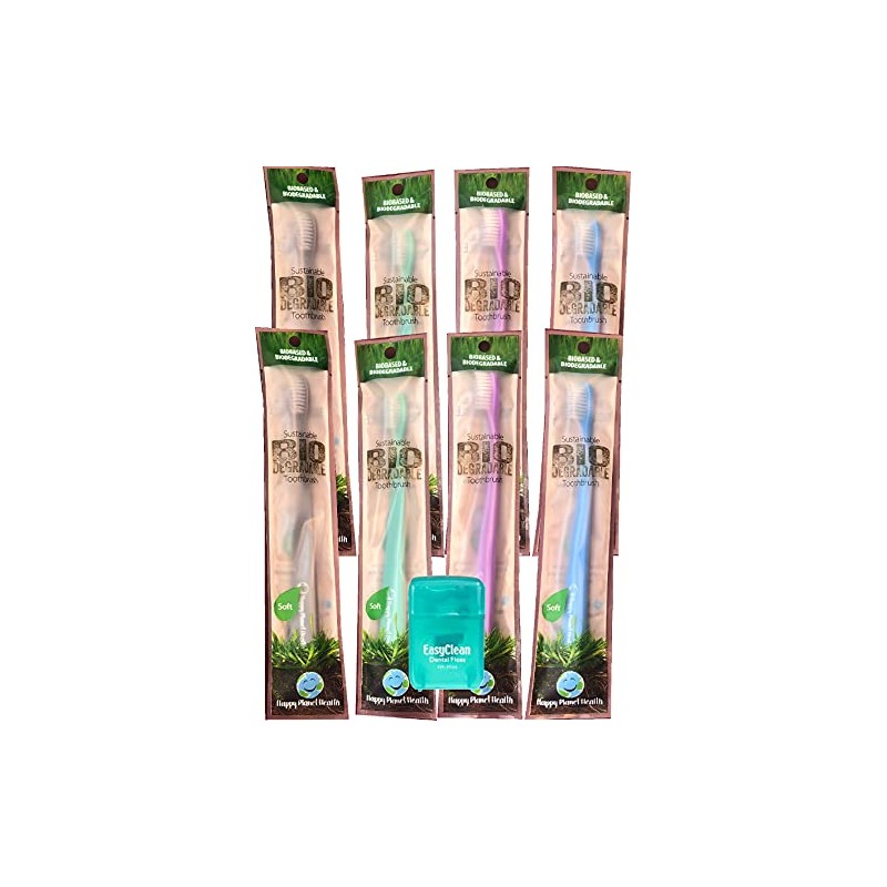 HDP Happy Planet Biodegradable Toothbrush Floss Color:Biodegradable Size:Pack of 8