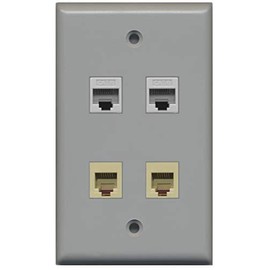 RiteAV - 2 Port Phone RJ11 RJ12 and 2 Port Cat6 Ethernet Wall Plate - Gray