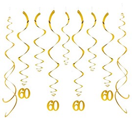 GAKA FAVOR Gold 60th Hanging Swirl Birthday Decorations,Gold 60 Anniversary Plastic Swirl （Pack of 20Pcs）