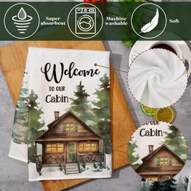 Buryeah 4 Pcs Cabin Kitchen Towels Set 23.6 x 16 Inches Farmhouse Country Style Decorative Rustic Tea Towels Deer Bear Log Cabin Decor