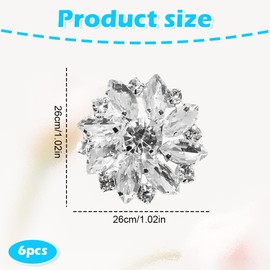 6PCS Silver Rhinestone Buttons, 26mm Flatback Flower Crystal Embellishments for DIY Crafting, Clothes, Bags, Wedding, Bridal Bouquet Decoration