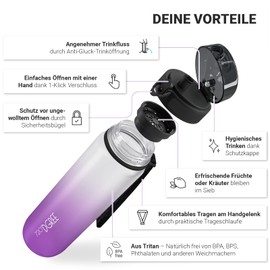 720°DGREE Water Bottle “uberBottle“ +Sieve - 1l Multicolour - BPA-Free Tritan, Leakproof, Reusable Drinking Bottle - Sports Bottle for Gym, Fitness, Kids, Bike, Travel, School, Office