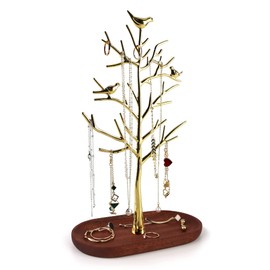 MORE&LESS Stand for large golden trees, wooden plates for rings, earrings, necklaces, bracelets, suitable for living room, bathroom, office, etc.