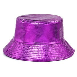 Joylife Metallic Bucket Hat Trendy Fisherman Hats Unisex Reversible Packable Sun Cap, Purple