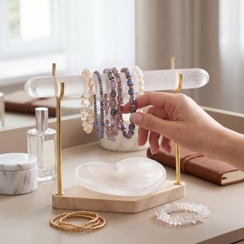 Selenite Bracelet Holder Display Stand Crystal Bowl, 4 In Heart