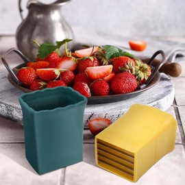 2Pcs Cup Slicer,Stainless Steel Egg Slicer, Strawberry Slicer, Mini Fruit Slicer Cup, Quickly Making Fruit Vegetable Salad, Creative Convenient Kitchen Gadget(Navy Blue + Yellow)