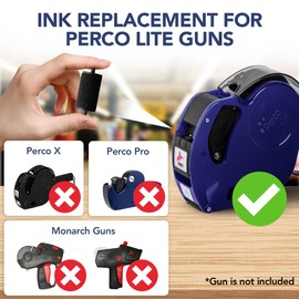 Perco Lite Pricing Gun Labeler Ink Rolls - Preferred Replacement Inkers for Perco Lite Price Tag Gun, Easy & Convenient Messy Free Ink Refill Even for Beginners (Pack of 10 Inkers)