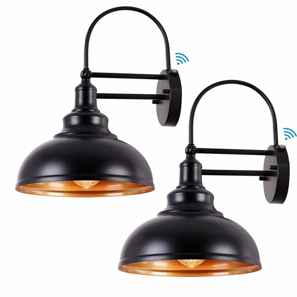 DAKAFUL 2-Pack Dusk to Dawn Outdoor Wall Lights, Black Classic Industrial Wall Sconce Suitable for a Variety of E26 Bulbs, Exterior Gooseneck Wall Light Fixture for Farmhouse Barn Garage House.