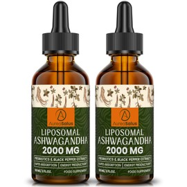 AureaSalus Liposomal Ashwagandha Drops 2000mg, Pure Natural Ashwagandha Extract, Enrich Probiotics & Black Pepper Extract, Stress Relieve Supplements, Increase Energy 60ML (60 ml (Pack of 2))