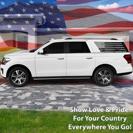 BOGAR TECH DESIGNS Precut Quarter Window American Flag Vinyl Decal Sticker Compatible with Ford Expedition MAX 2018-2024, Distressed Matte Black