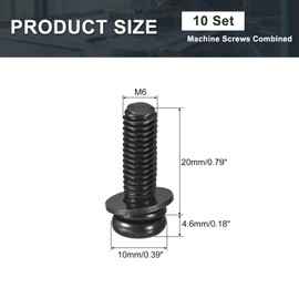 sourcing map M6 x 20mm Carbon Steel Phillips Pan Head Machine Screws Bolts Combine with Spring Washer and Plain Washers 10pcs