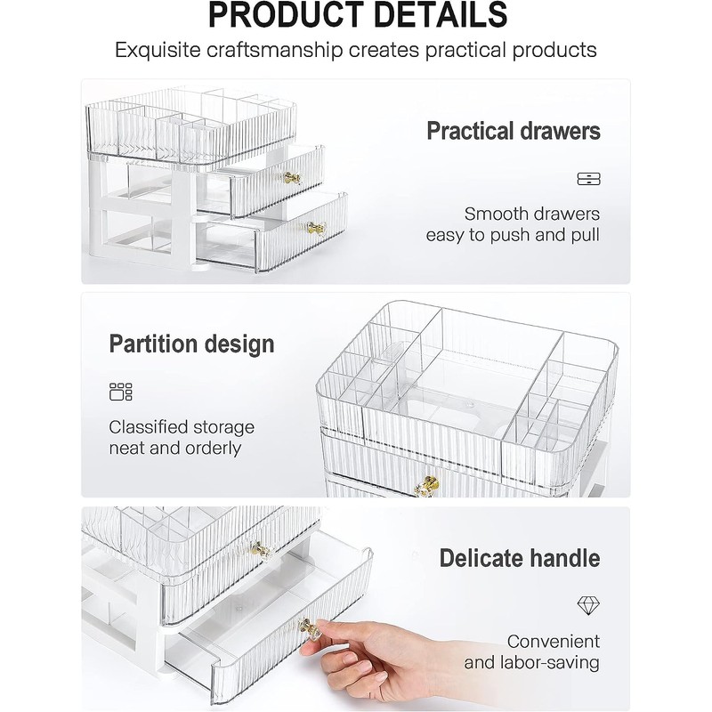 GENCAM Make Up Organiser, Transparent Dressing Table Organiser with 2