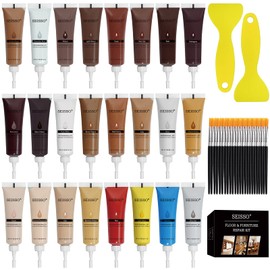 SEISSO Wood Furniture Repair Kit, 24 Colors Wood Fillters with Brushes Plastic Scraper Any Color for Stains, Scratches, Tables, Desks, Wooden Floors, Carpenters(Set of 50)