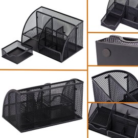 RICOO Schreibtisch Organizer 6 Ablagen B001-B Büro Desk Organizer mit Schublade Stiftehalter Mesh Metall Büro Organizer Office Stifte Platzsparende Organisation, Stiftebox, Stiftebecher