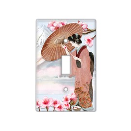 Decorative Wall Switch Cover Plate - Japanese Geisha Decor Switch Plate - Great for Japanese Inspired Homes With Whites, Reds, Pinks, and Some Blacks (Single Toggle Switch Cover)