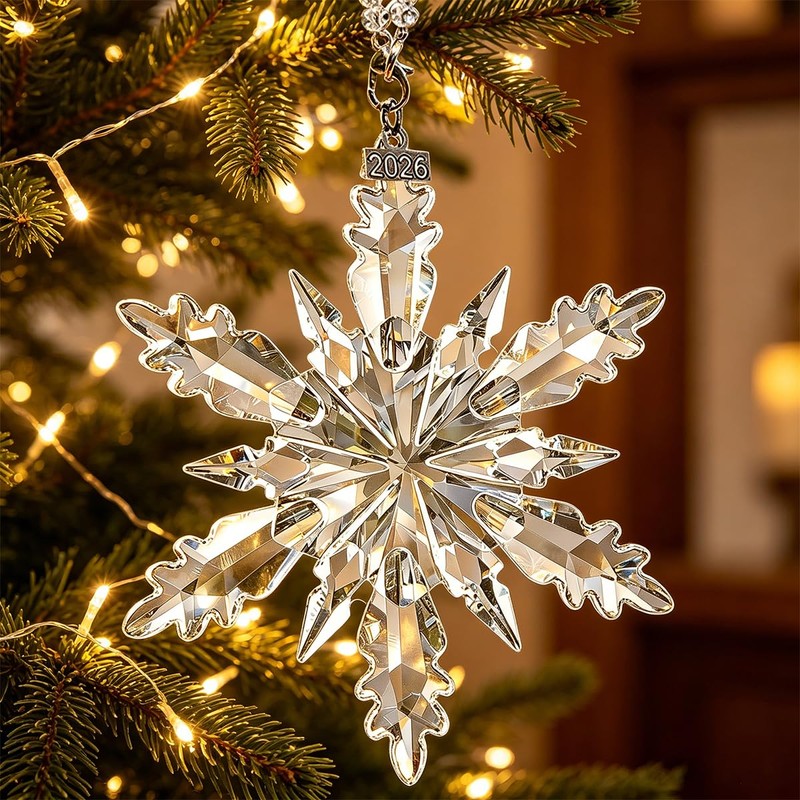 Annual Edition Ornament 2026, Crystal Glass Snowflake Christmas Ornaments