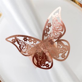 Lavandi 100pcs Napkin Rings 3D New Butterfly Paper Weddings Party Serviette Table Decoration Restaurant Hollow Out Bright Spot Material (Reflective Rose Gold)